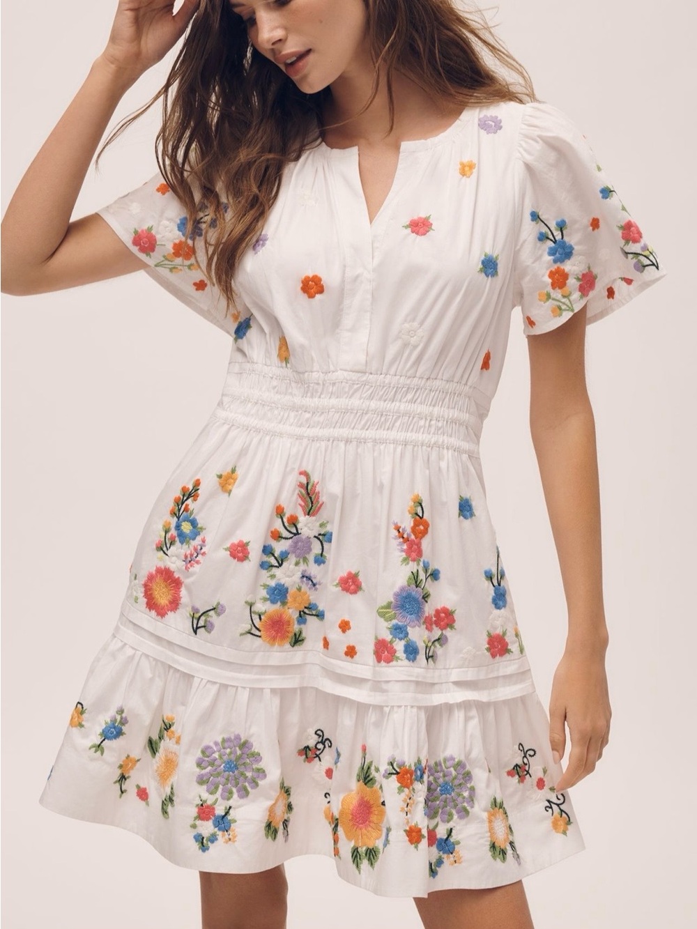 Anthropologie Somerset Embroidered Mini Dress in White